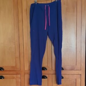Smitten Pull On Scrub Royal Blue Pants Pink Drawstring Medium